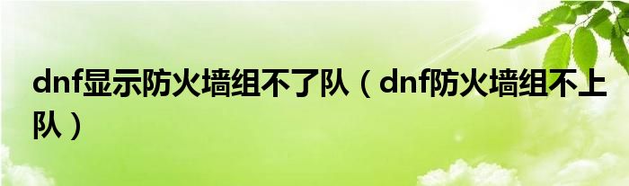 dnf显示防火墙组不了队（dnf防火墙组不上队）
