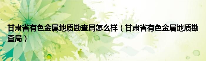 甘肃省有色金属地质勘查局怎么样（甘肃省有色金属地质勘查局）