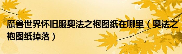 魔兽世界怀旧服奥法之袍图纸在哪里（奥法之袍图纸掉落）