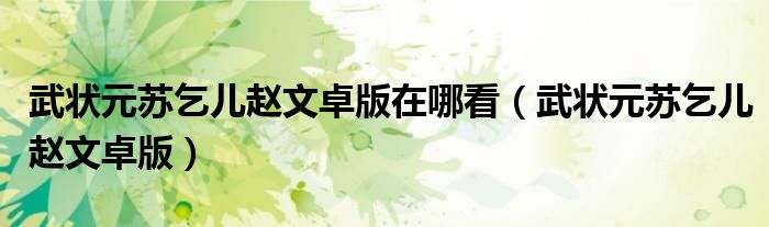 武状元苏乞儿赵文卓版在哪看（武状元苏乞儿赵文卓版）