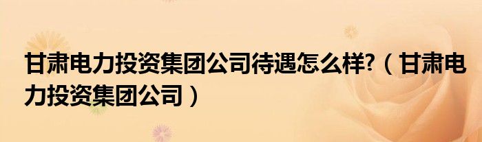 甘肃电力投资集团公司待遇怎么样?（甘肃电力投资集团公司）