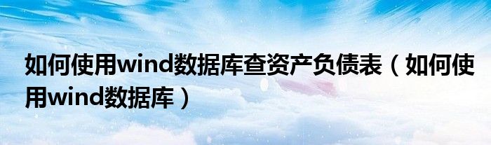如何使用wind数据库查资产负债表（如何使用wind数据库）