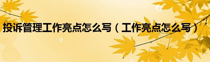 投诉管理工作亮点怎么写（工作亮点怎么写）
