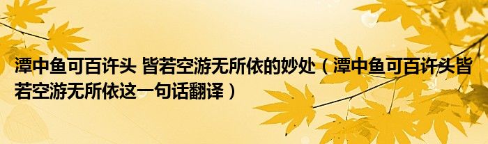 潭中鱼可百许头 皆若空游无所依的妙处（潭中鱼可百许头皆若空游无所依这一句话翻译）