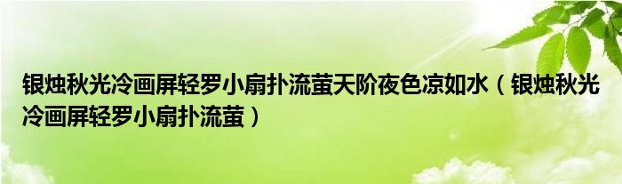 银烛秋光冷画屏轻罗小扇扑流萤天阶夜色凉如水（银烛秋光冷画屏轻罗小扇扑流萤）