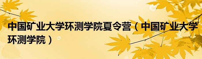 中国矿业大学环测学院夏令营（中国矿业大学环测学院）