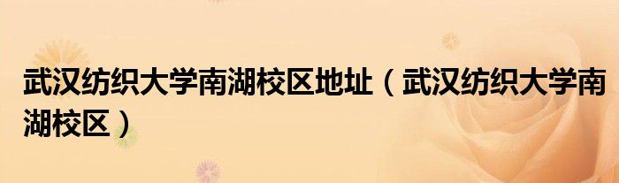 武汉纺织大学南湖校区地址（武汉纺织大学南湖校区）
