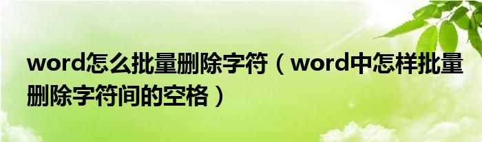 word怎么批量删除字符（word中怎样批量删除字符间的空格）