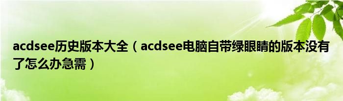 acdsee历史版本大全（acdsee电脑自带绿眼睛的版本没有了怎么办急需）