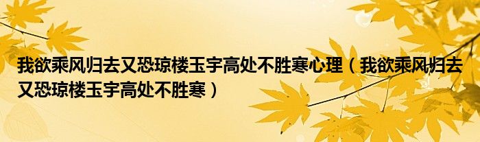 我欲乘风归去又恐琼楼玉宇高处不胜寒心理（我欲乘风归去又恐琼楼玉宇高处不胜寒）