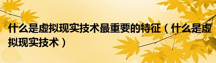 什么是虚拟现实技术最重要的特征（什么是虚拟现实技术）