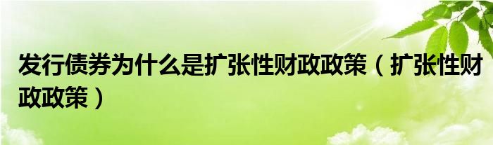 发行债券为什么是扩张性财政政策（扩张性财政政策）