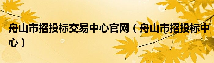 舟山市招投标交易中心官网（舟山市招投标中心）
