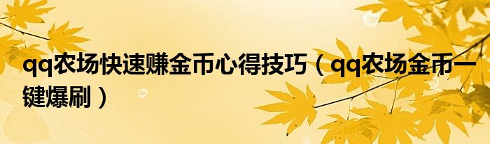 qq农场快速赚金币心得技巧（qq农场金币一键爆刷）
