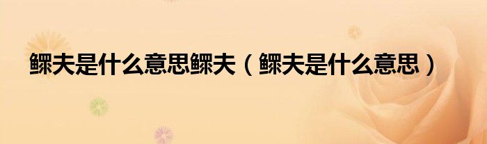 鳏夫是什么意思鳏夫（鳏夫是什么意思）