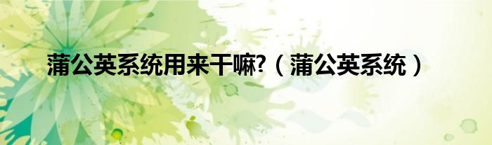 蒲公英系统用来干嘛?（蒲公英系统）