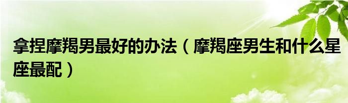拿捏摩羯男最好的办法（摩羯座男生和什么星座最配）