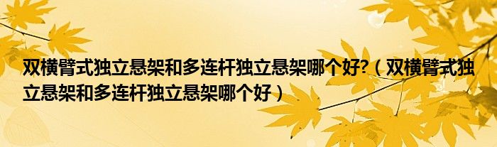 双横臂式独立悬架和多连杆独立悬架哪个好?（双横臂式独立悬架和多连杆独立悬架哪个好）