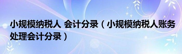 小规模纳税人 会计分录（小规模纳税人账务处理会计分录）