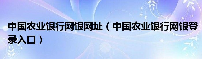中国农业银行网银网址（中国农业银行网银登录入口）