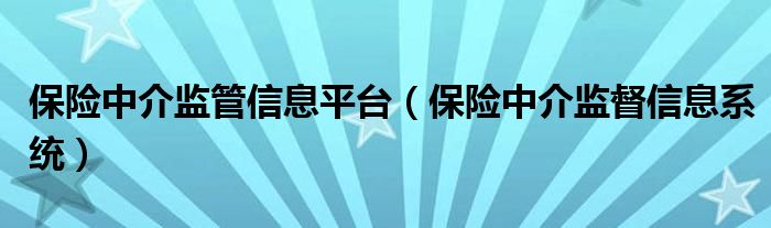 保险中介监管信息平台（保险中介监督信息系统）
