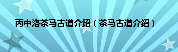丙中洛茶马古道介绍（茶马古道介绍）