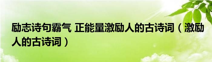 励志诗句霸气 正能量激励人的古诗词（激励人的古诗词）