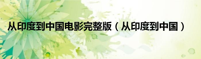 从印度到中国电影完整版（从印度到中国）