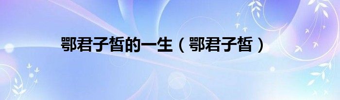 鄂君子皙的一生（鄂君子皙）