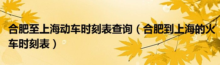 合肥至上海动车时刻表查询（合肥到上海的火车时刻表）