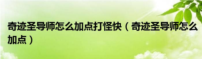 奇迹圣导师怎么加点打怪快（奇迹圣导师怎么加点）