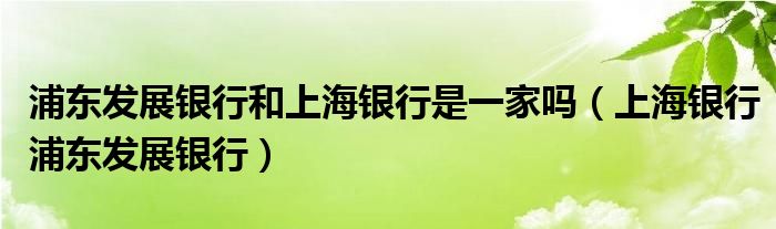 浦东发展银行和上海银行是一家吗（上海银行浦东发展银行）