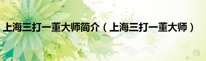 上海三打一董大师简介（上海三打一董大师）
