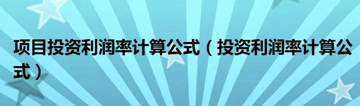 项目投资利润率计算公式（投资利润率计算公式）
