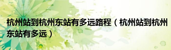 杭州站到杭州东站有多远路程（杭州站到杭州东站有多远）
