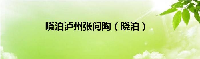晓泊泸州张问陶（晓泊）