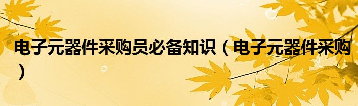 电子元器件采购员必备知识（电子元器件采购）