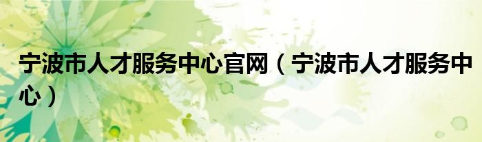 宁波市人才服务中心官网（宁波市人才服务中心）