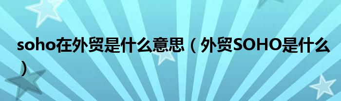 soho在外贸是什么意思（外贸SOHO是什么）