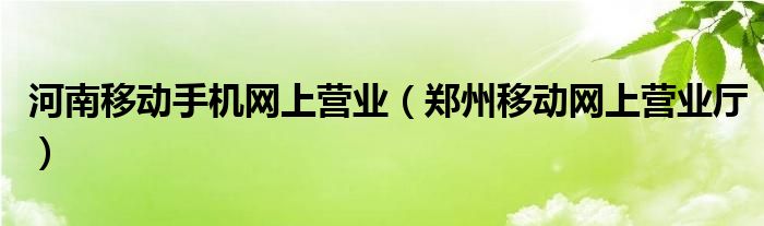 河南移动手机网上营业（郑州移动网上营业厅）