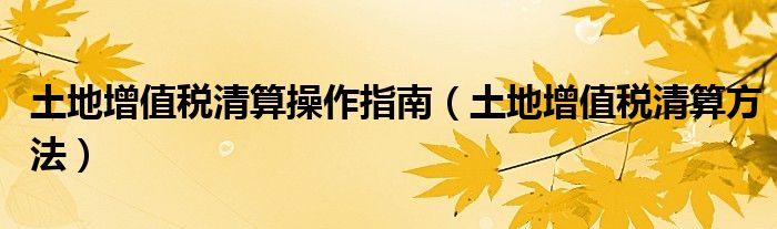 土地增值税清算操作指南（土地增值税清算方法）