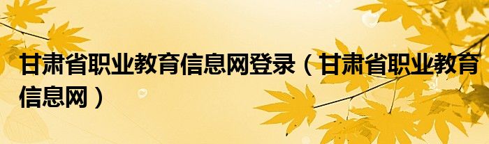 甘肃省职业教育信息网登录（甘肃省职业教育信息网）