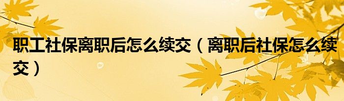 职工社保离职后怎么续交（离职后社保怎么续交）