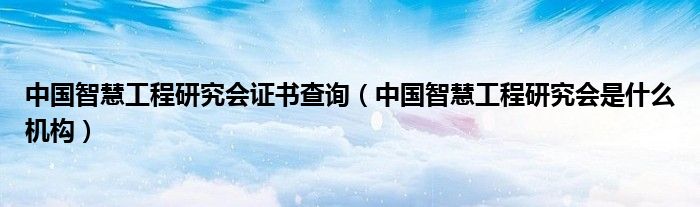 中国智慧工程研究会证书查询（中国智慧工程研究会是什么机构）