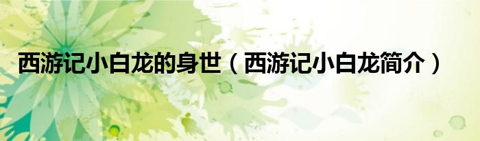 西游记小白龙的身世（西游记小白龙简介）