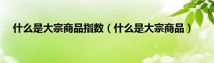 什么是大宗商品指数（什么是大宗商品）