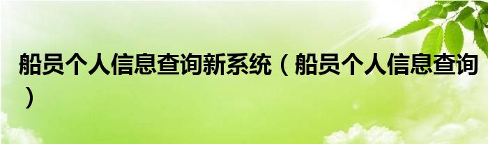 船员个人信息查询新系统（船员个人信息查询）