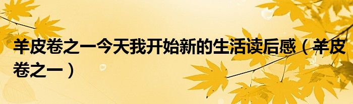 羊皮卷之一今天我开始新的生活读后感（羊皮卷之一）