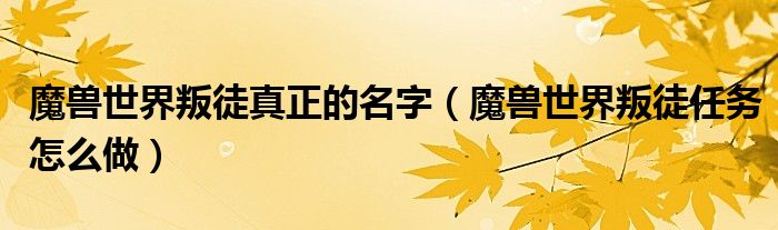 魔兽世界叛徒真正的名字（魔兽世界叛徒任务怎么做）