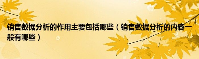 销售数据分析的作用主要包括哪些（销售数据分析的内容一般有哪些）